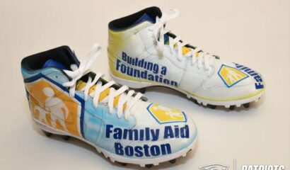 orange white and blue familyaid boston nike football cleats