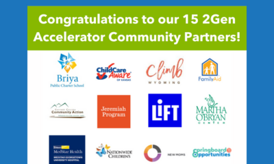 Graphic showing 15 members of 2Gen Accelerator Community, including FamilyAid
